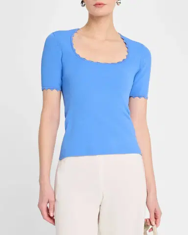 Emporio Armani Scalloped Scoop-Neck Stretch Milano Blouse | Thumbnail 4 Emporio Armani Scalloped Scoop-Neck Stretch Milano Blouse | Thumbnail 4