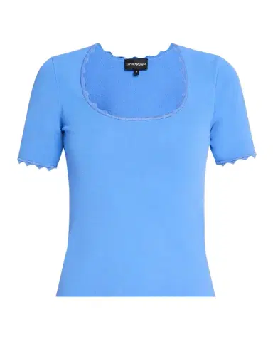 Emporio Armani Scalloped Scoop-Neck Stretch Milano Blouse | Thumbnail 1 Emporio Armani Scalloped Scoop-Neck Stretch Milano Blouse | Thumbnail 1