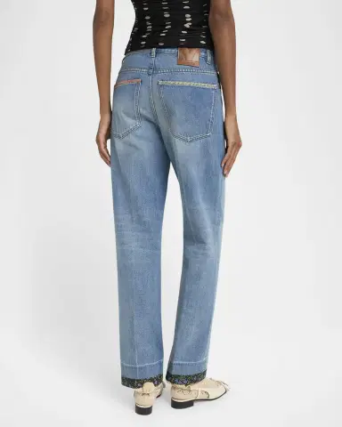 Valentino Garavani Floral-Print Trim Straight-Leg Denim Jeans | Thumbnail 2 Valentino Garavani Floral-Print Trim Straight-Leg Denim Jeans | Thumbnail 2