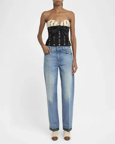 Valentino Garavani Floral-Print Trim Straight-Leg Denim Jeans | Thumbnail 3 Valentino Garavani Floral-Print Trim Straight-Leg Denim Jeans | Thumbnail 3