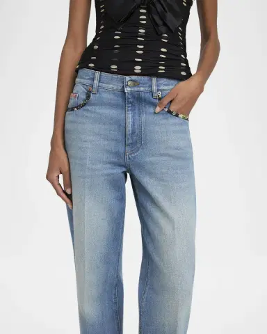 Valentino Garavani Floral-Print Trim Straight-Leg Denim Jeans | Thumbnail 4 Valentino Garavani Floral-Print Trim Straight-Leg Denim Jeans | Thumbnail 4