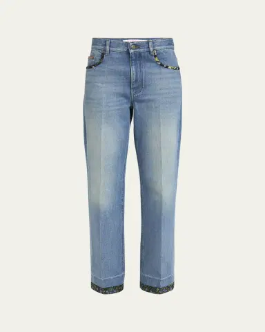 Valentino Garavani Floral-Print Trim Straight-Leg Denim Jeans | Thumbnail 5 Valentino Garavani Floral-Print Trim Straight-Leg Denim Jeans | Thumbnail 5