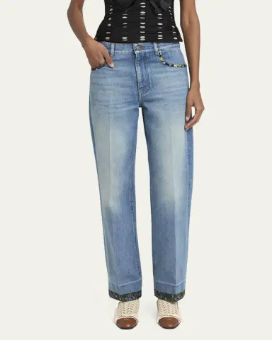 Valentino Garavani Floral-Print Trim Straight-Leg Denim Jeans | Thumbnail 8 Valentino Garavani Floral-Print Trim Straight-Leg Denim Jeans | Thumbnail 8