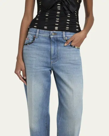 Valentino Garavani Floral-Print Trim Straight-Leg Denim Jeans | Thumbnail 9 Valentino Garavani Floral-Print Trim Straight-Leg Denim Jeans | Thumbnail 9