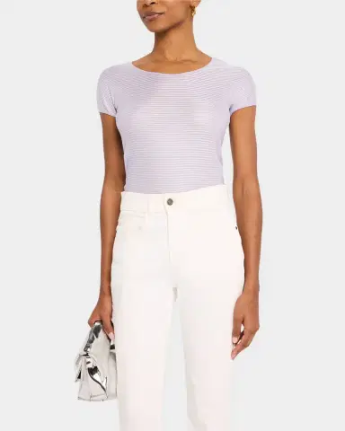 Emporio Armani Striped Scoop-Neck Viscose T-Shirt | Thumbnail 4