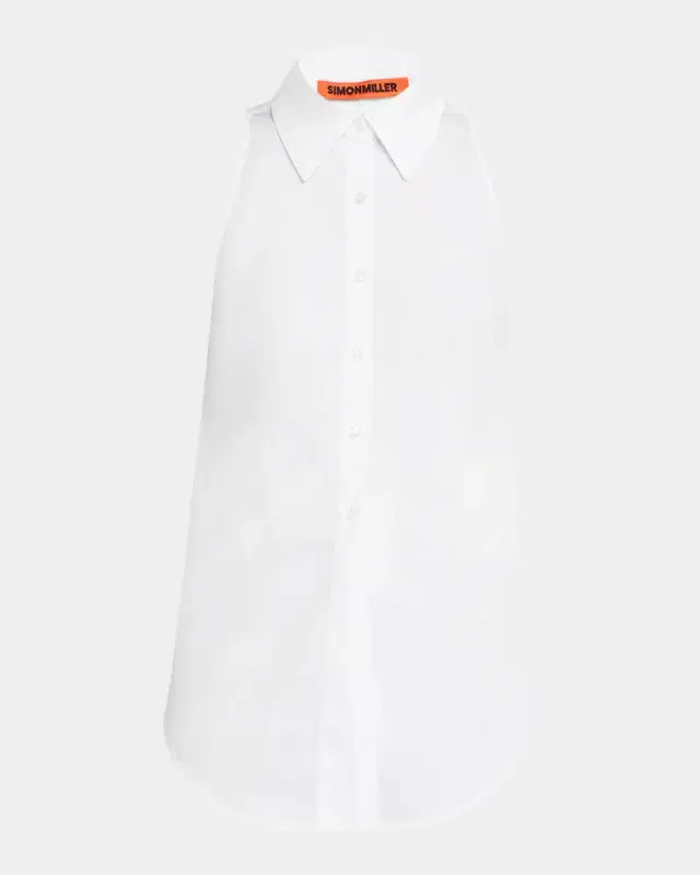 Loch Sleeveless Poplin Button-Front Shirt