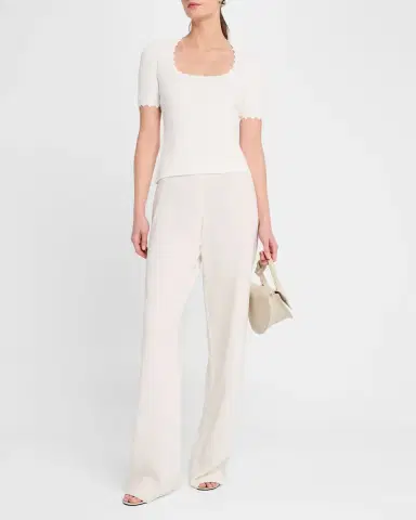 Emporio Armani Scalloped Scoop-Neck Stretch Milano Blouse | Thumbnail 2