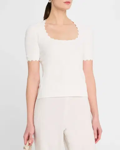 Emporio Armani Scalloped Scoop-Neck Stretch Milano Blouse | Thumbnail 4 Emporio Armani Scalloped Scoop-Neck Stretch Milano Blouse | Thumbnail 4