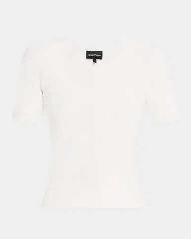 Emporio Armani Scalloped Scoop-Neck Stretch Milano Blouse | Thumbnail 1 Emporio Armani Scalloped Scoop-Neck Stretch Milano Blouse | Thumbnail 1