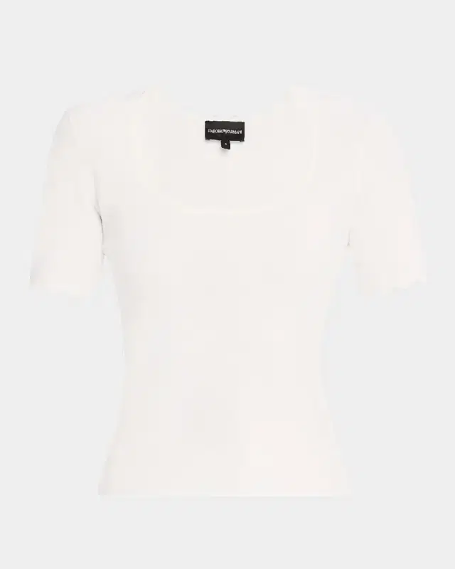 Emporio Armani Scalloped Scoop-Neck Stretch Milano Blouse