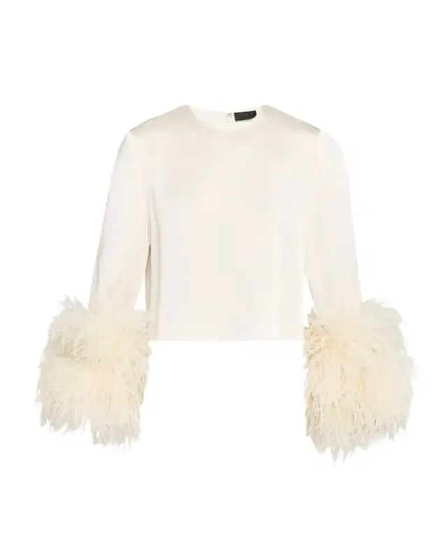 LAPOINTE Feather-Trim Long-Sleeve Crop Satin Top