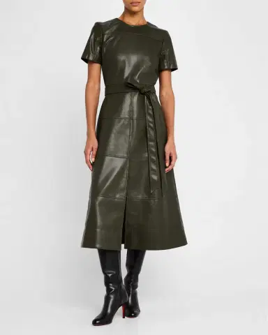 TANYA TAYLOR Ella Vegan Leather Midi Dress | Thumbnail 2 TANYA TAYLOR Ella Vegan Leather Midi Dress | Thumbnail 2