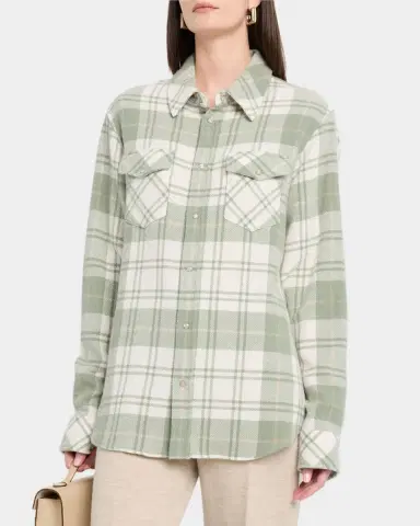 God’s True Cashmere Sage Tartan Cashmere Flannel Shirt | Thumbnail 4