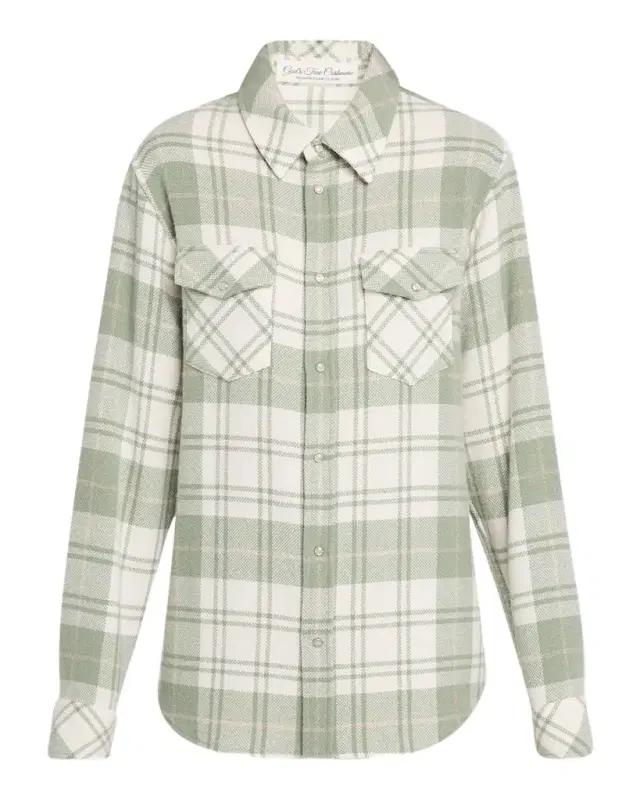 God 's True Cashmere Sage Tartan Cashmere Flannel Shirt