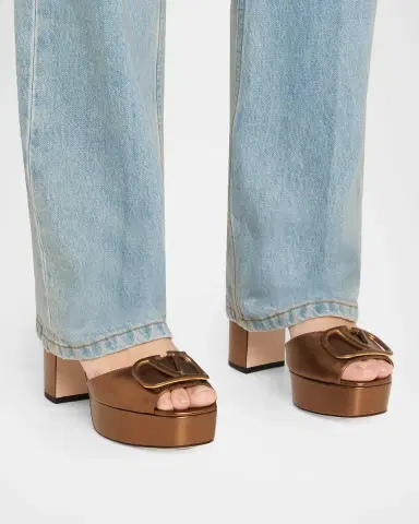 Valentino Garavani VLogo Signature Metallic Leather Platform Sandals | Thumbnail 2