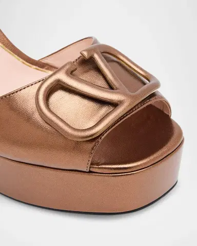 Valentino Garavani VLogo Signature Metallic Leather Platform Sandals | Thumbnail 5