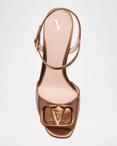 Valentino Garavani VLogo Signature Metallic Leather Platform Sandals | Thumbnail 6