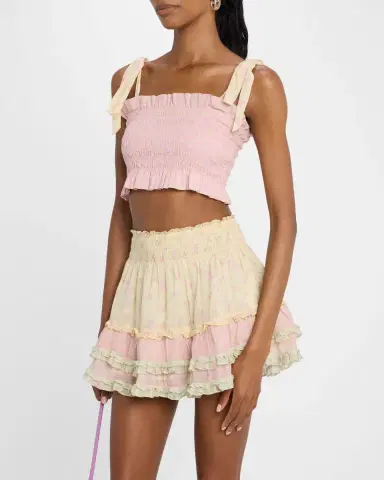 LoveShackFancy Corbin Smocked Crop Top | Thumbnail 4