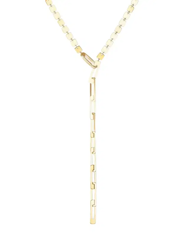 14K Yellow Gold Laser Square and Open Rectangle Lariat Necklace