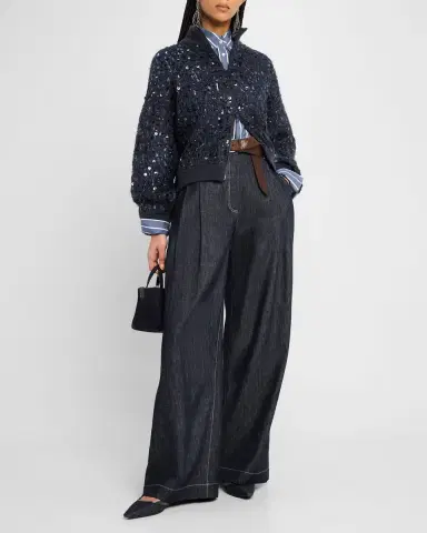 Brunello Cucinelli Double-Pleated Wide-Leg Jeans | Thumbnail 2