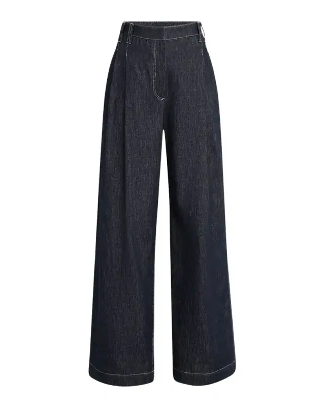 Double-Pleated Wide-Leg Jeans