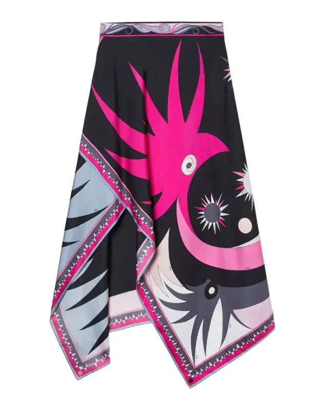 Stella-Print Asymmetric Maxi Skirt