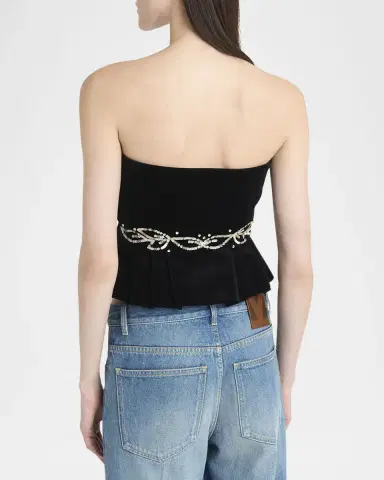 Valentino Garavani Strapless Embroidered Velvet Peplum Top | Thumbnail 2