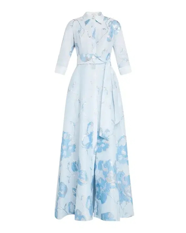 Rickie Freeman for Teri Jon A-Line Metallic Jacquard Shirt Gown