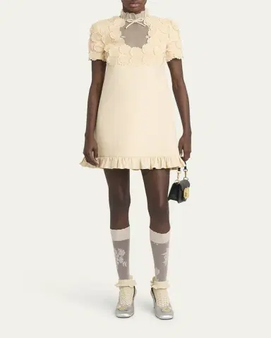 Valentino Garavani Floral Applique Crepe Mini Dress | Thumbnail 2