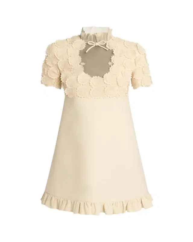 Valentino Garavani Floral Applique Crepe Mini Dress