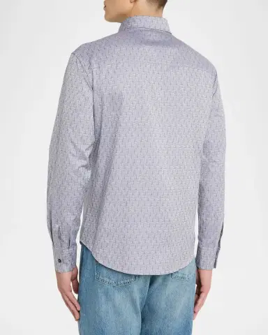 Ferragamo Men's Micro-Gancini Cotton Sport Shirt with Pocket | Thumbnail 3