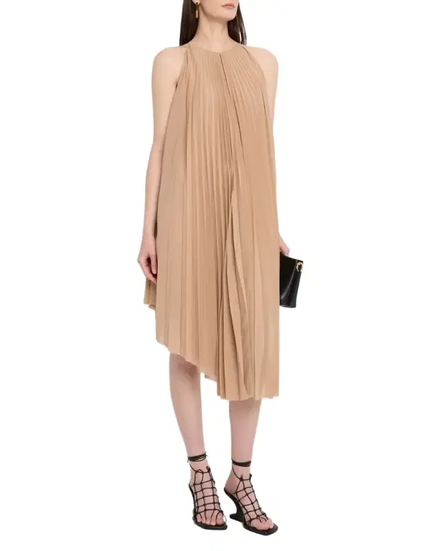 Pleated Halter Midi Dress