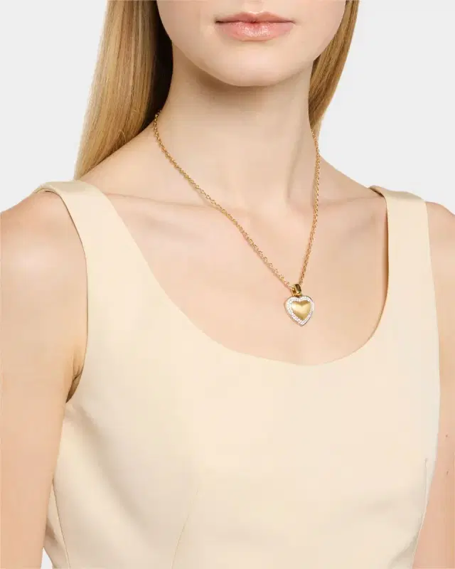 18K Yellow Gold Soft Heart Pendant Necklace with Diamonds