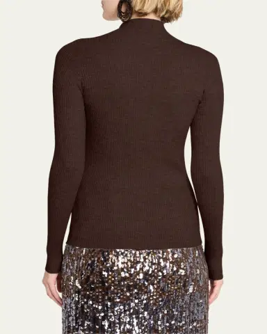 Brunello Cucinelli Ribbed Long-Sleeve Monili Zip-Up Top | Thumbnail 3 Brunello Cucinelli Ribbed Long-Sleeve Monili Zip-Up Top | Thumbnail 3