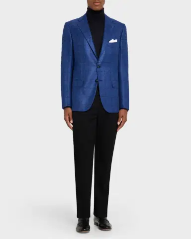 Kiton Men's Windowpane Check Single-Breasted Sport Coat | Thumbnail 2 Kiton Men's Windowpane Check Single-Breasted Sport Coat | Thumbnail 2