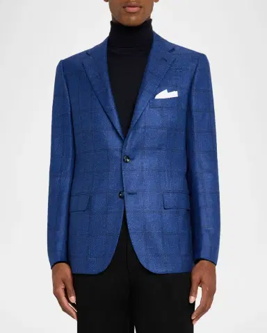 Kiton Men's Windowpane Check Single-Breasted Sport Coat | Thumbnail 4 Kiton Men's Windowpane Check Single-Breasted Sport Coat | Thumbnail 4