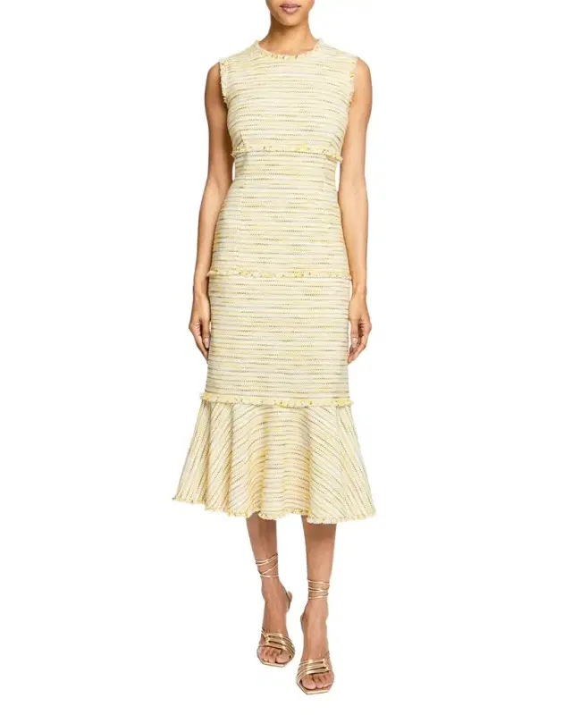Sleeveless Striped Tweed Midi Dress