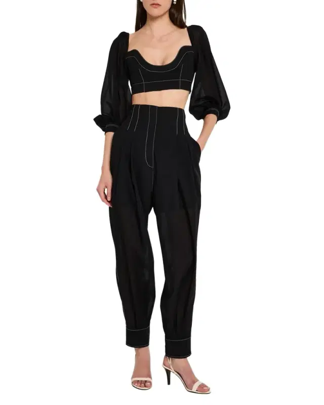 Puff-Sleeve Crop Blouse