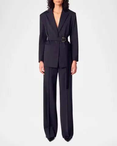 Maje Villeplisse Belted Pleated Blazer | Thumbnail 2