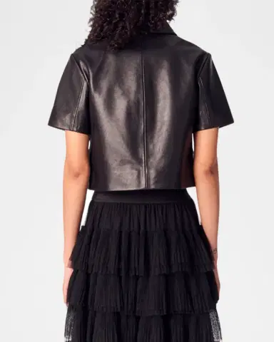 Maje Valdom Short-Sleeve Leather Blazer | Thumbnail 3