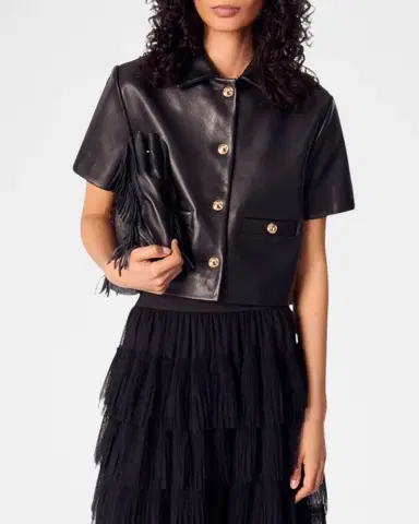 Maje Valdom Short-Sleeve Leather Blazer | Thumbnail 4