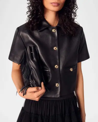 Maje Valdom Short-Sleeve Leather Blazer | Thumbnail 6