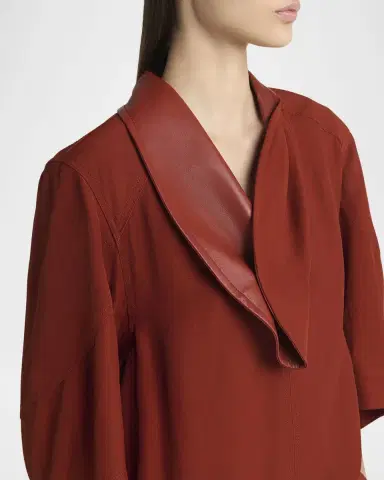 Bottega Veneta Leather-Neck Grainy Viscose-Linen Cocoon Shirt | Thumbnail 5