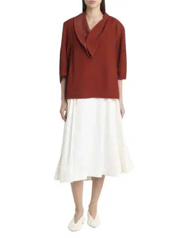 Bottega Veneta Leather-Neck Grainy Viscose-Linen Cocoon Shirt | Thumbnail 1