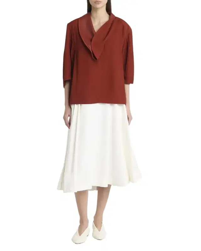 Bottega Veneta Leather-Neck Grainy Viscose-Linen Cocoon Shirt