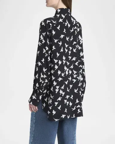 Stella McCartney Flying Bird Silk Oversized Button-Down Shirt | Thumbnail 3