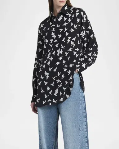 Stella McCartney Flying Bird Silk Oversized Button-Down Shirt | Thumbnail 4