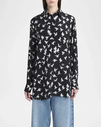 Stella McCartney Flying Bird Silk Oversized Button-Down Shirt | Thumbnail 5