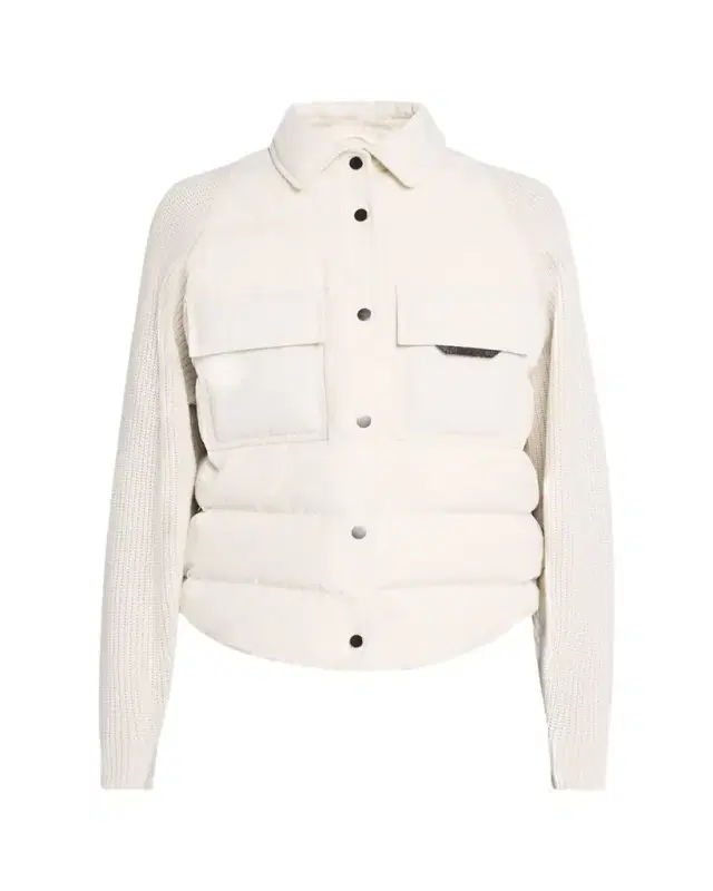 Knit-Sleeve Techno Crinkled Cotton Padded Jacket