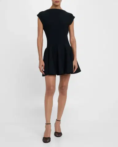 Alaïa High-Neck Cap-Sleeve Mini Skater Dress | Thumbnail 2